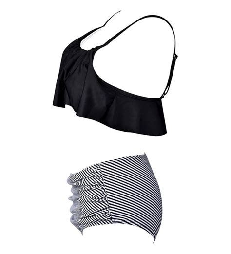 Women S Swimsuit 2 Piece Bikini Set Flounce Falbala Padded Black And