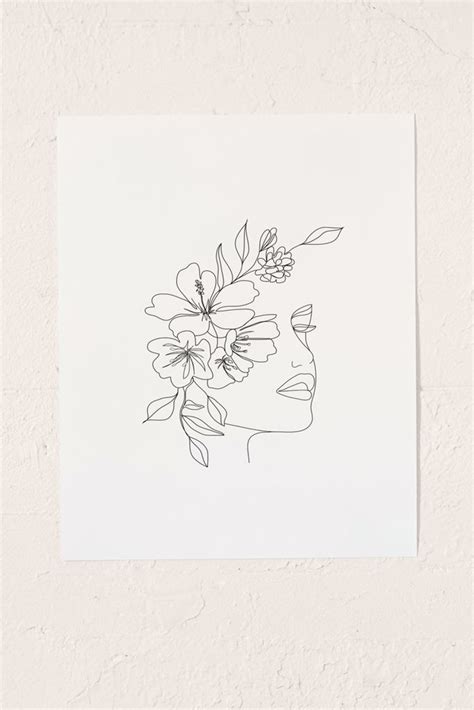 Nadja Minimal Line Art Woman Face Ii Art Print Line Art Flowers