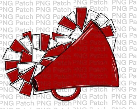 Red And White Cheerleader Megaphone And Pom Poms Football PNG Etsy