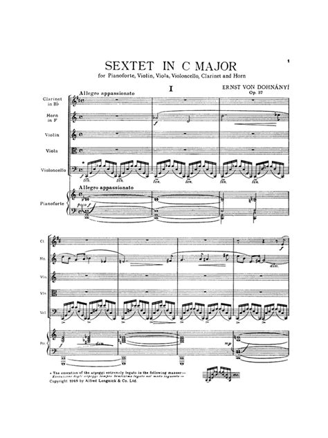 Dohnanyi Sextet For Piano Violin Viola Cello Clarinet And Horn Op