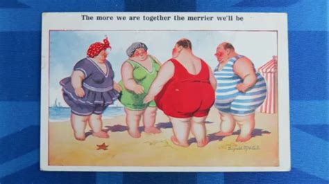 Risque Bamforth Comic Postcard Exercise Swimming Bbw Fat Lady Man