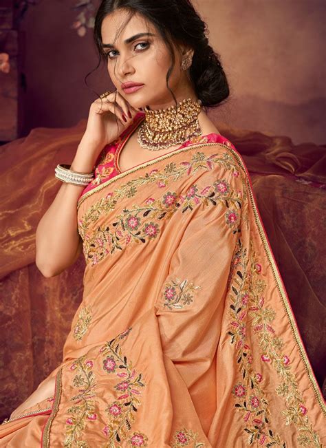 Cute Art Silk Peach Classic Saree Saree Printed Sarees Peach Saree