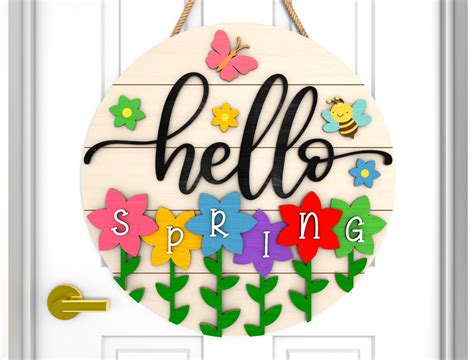 Hello Spring Round Sign Svg Spring Flowers Svg Spring Welcome Sign