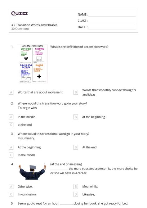 50 Transition Words Worksheets For 5th Grade On Quizizz Free And Printable