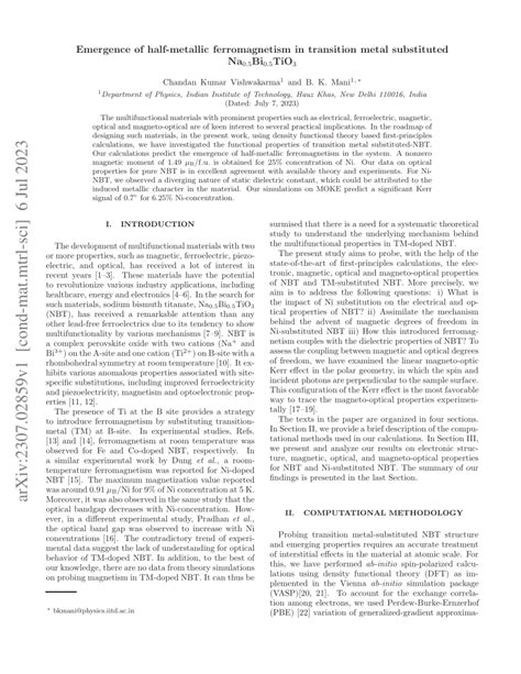 Pdf Emergence Of Half Metallic Ferromagnetism In Transition Metal