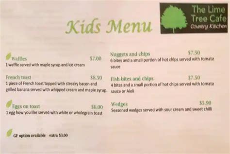 Menu At Lime Tree Cafe Auckland 730 Whitford Rd