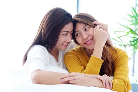 Lgbt Young Cute Asian Women Lesbian Couple Happy Moment Homose Stock Image Image Of