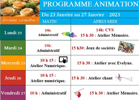 Animations De La Semaine Du Au Janvier Ehpad Fondation Grimaud