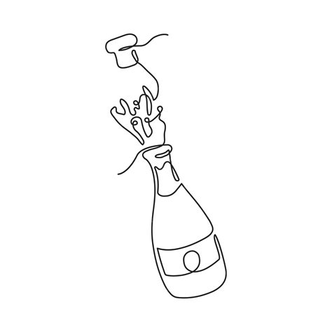 Premium Vector Continuous One Line Drawing Of Champagne Bottle