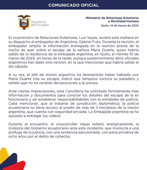 Canciller A Del Ecuador On Twitter Comunicado Actualizamos