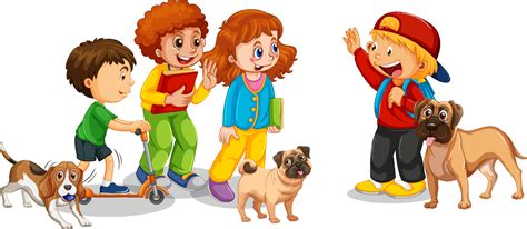 Happy kids with their dogs 4492052 Vector Art at Vecteezy