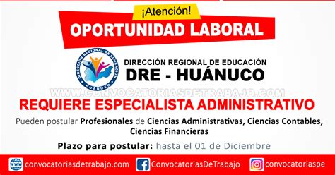 Convocatoria Direccion De Educacion Dre Huanuco Especialista