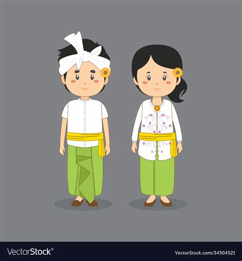 Couple Character Wearing Bali Traditional Dress Vector Image