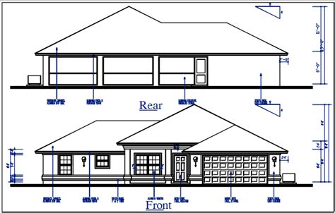 Bungalow Plan Front Rear Elevation View Of Bungalow Dwg File Cadbull