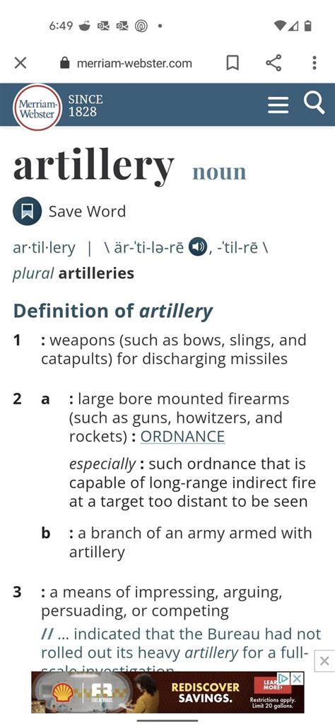 Vau Merniam Webster Since Artillery Noun Save Word