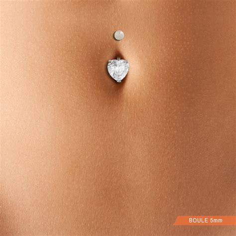 Piercing Nombril Or Blanc 18 Carats Coeur Oxyde De Zirconium 8mm