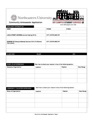 Fillable Online Northeastern Community Ambassador Application