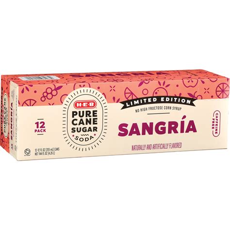 H E B Pure Cane Sugar Sangria Soda Pk Cans Shop Soda At H E B