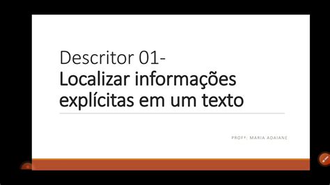 Descritor Localizar Informa Es Expl Citas Em Um Texto Youtube