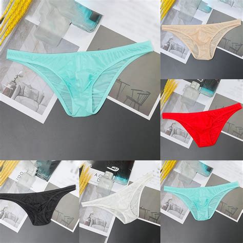 Motoll Men Sexy Ice Silk Breathable Bikini Thong Perspective Low Rise Underwear Briefs Shopee