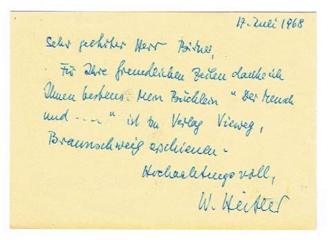 Eigenh Postkarte Mit U W Heitler De Heitler Walter Heinrich