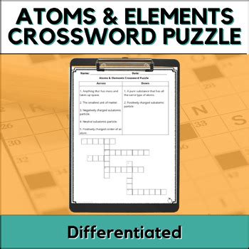 Science Crossword Puzzle Atoms And Elements Middle School Printable