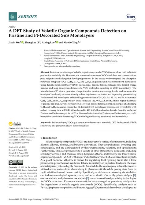 (PDF) A DFT Study of Volatile Organic Compounds Detection on Pristine ... 