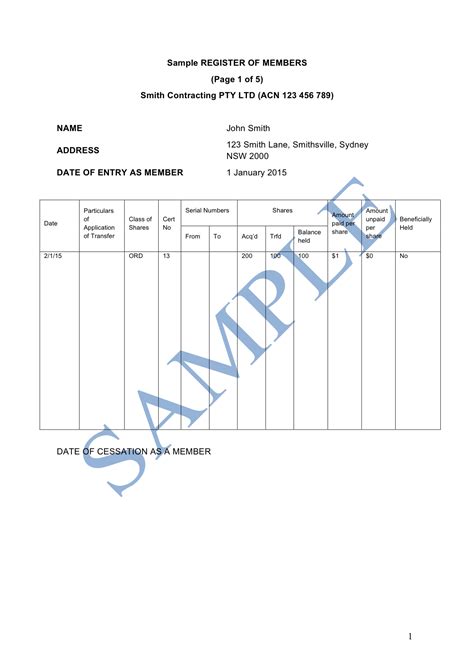 Register Of Members Free Template Sample Lawpath