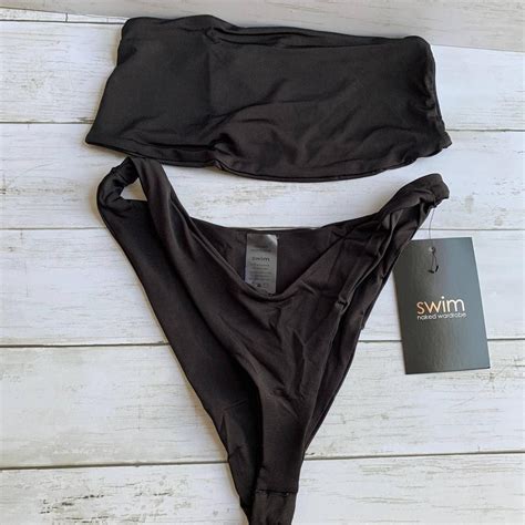 NWT Naked Wardrobe Bandeau Bikini Set In Black Size Depop