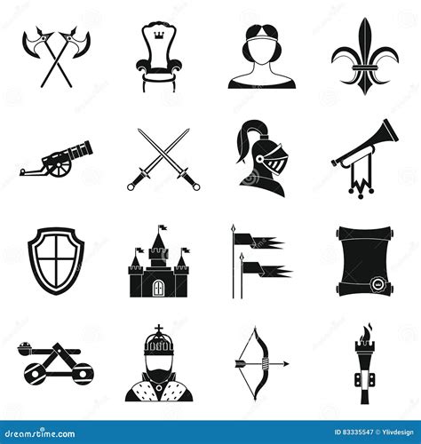 Knight Medieval Icons Set Simple Style Stock Vector Illustration Of