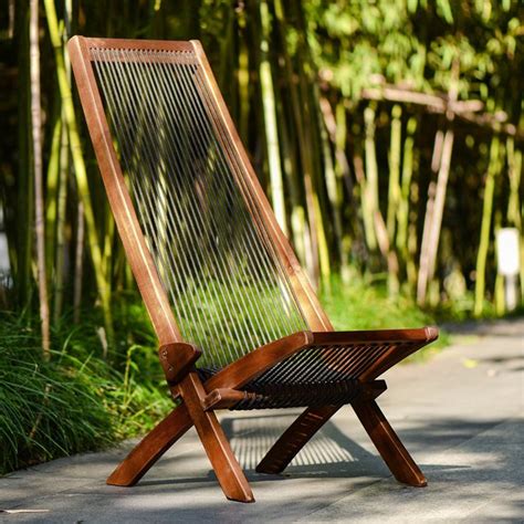 Veryke Outdoor Acacia Wood Reclining Chair High Back Roping Adirondack