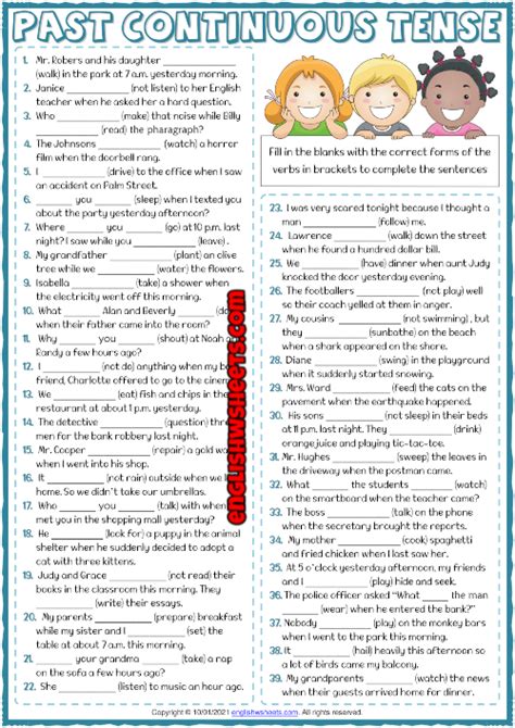 Past Continuous Tense Esl Gap Fill Exercise Worksheet