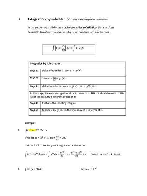 Integration By Substitution Pdf Integral Mathematical Logic