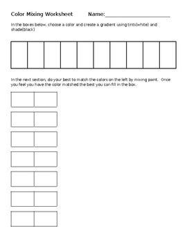 Color Mixing Worksheet by Shank's Shop | TPT