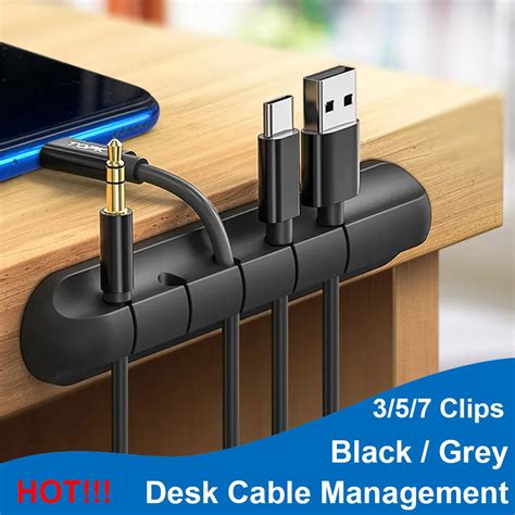 Cable Organizer Silicone Usb Cable Winder Desktop Tidy Management Clips