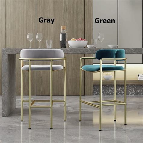 33 1 Modern Green Bar Stool Velvet Upholstered With Back Gold Legs