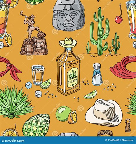 Alcool Messicano Di Vettore Del Colpo Di Tequila Nella Bevanda Della