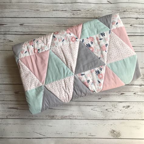 Floral Baby Quilt Baby Girl Quilt Pink Mint Gray Navy Quilt Etsy