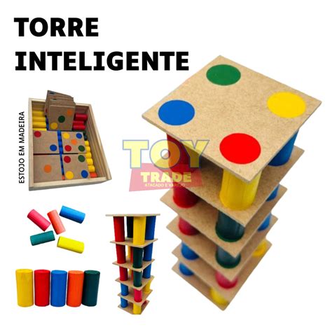 Jogo Torre Inteligente 63 peças Colorido Madeira Associação de Cores