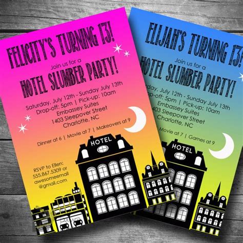 Hotel Birthday Invitation Hotel Slumber Party Invitation Printable