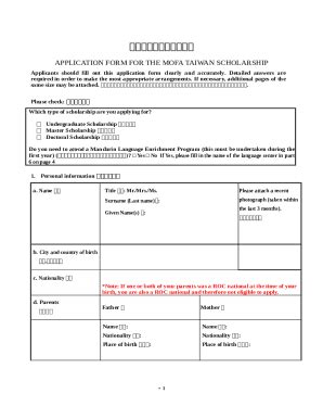 Application For The Mofa Taiwan ScholarshipPDF Doc Template PdfFiller