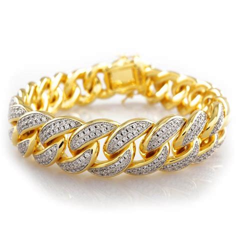 18k Gold 2 Row Iced Cuban Link Bracelet Nivs Bling