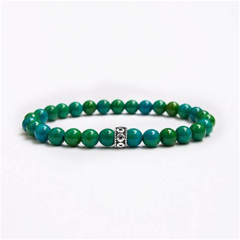 Green Tigers Eye 8mm Brushed 925 Sterling Silver Symbol Bracelet