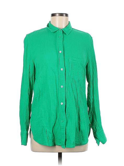 J Crew 100 Cotton Green Long Sleeve Button Down Shirt Size 4 84 Off