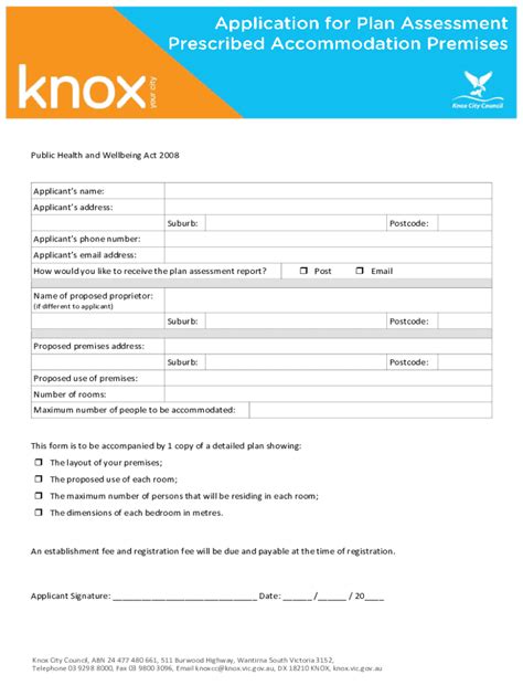 Fillable Online Application For Plan Assessment Health Premises Fax