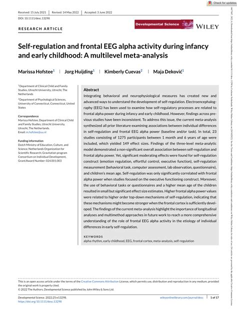 Pdf Self Regulation And Frontal Eeg Alpha Activity During Infancy And