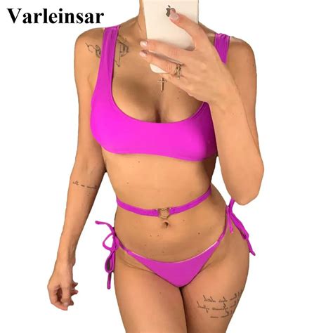 New Sexy Purple Black Brazilian Bikini 2019 Women Swimwear Female