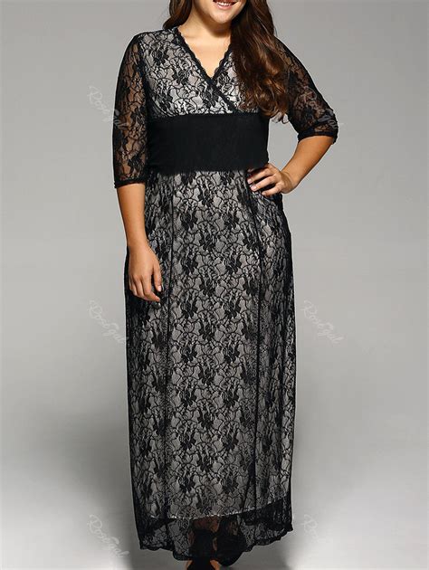 [18 Off] Plus Size Maxi Lace Prom Dress With Sleeves Rosegal