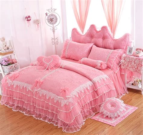 Girls Bedding Sets White Lace Ruffle Duvet Cover Set Princess Bed Skirt