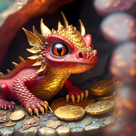 Ai Generated Illustration Of A Detailed Gold And Red Dragon Figurine